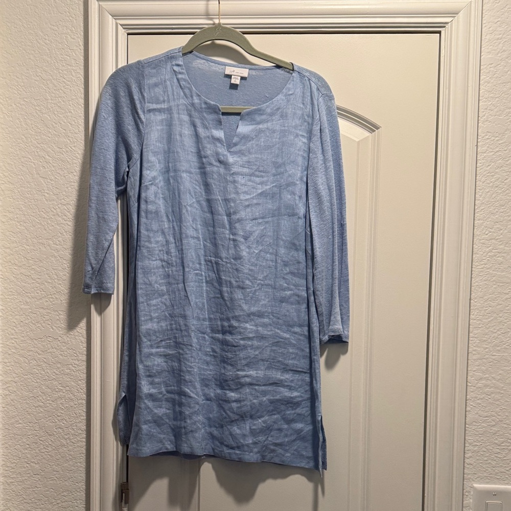 J.Jill linen and knit tunic small tall three-quarter sleeves, pale blue